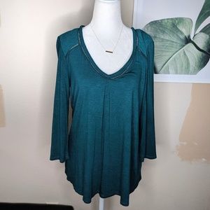 Anthropologie Dolan Green Long Sleeves Boho Lace Up Top V Neck